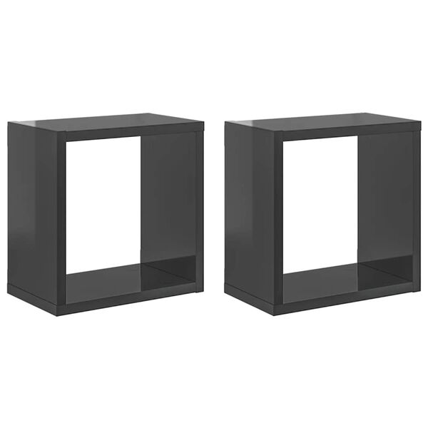 vidaXL Wall Cube Shelves 2 pcs High Gloss Grey 26x15x26 cm