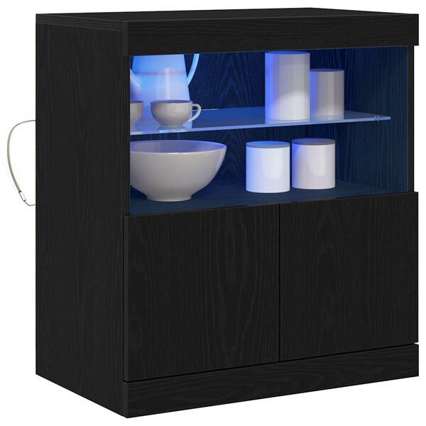 vidaXL LED Sideboard Black 60.5 x 37 x 67 cm Engineered Wood