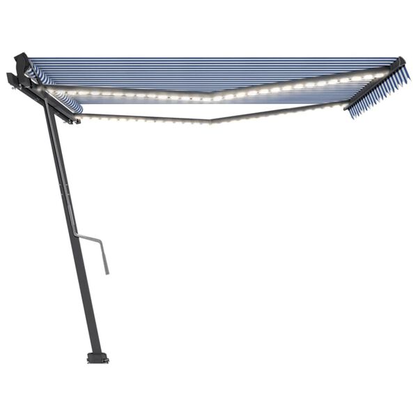 vidaXL Manual Retractable Awning with LED 450x350 cm Blue and White