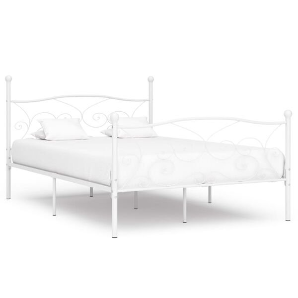 vidaXL Bed Frame without Mattress with Slatted Base White Metal 120x200 cm