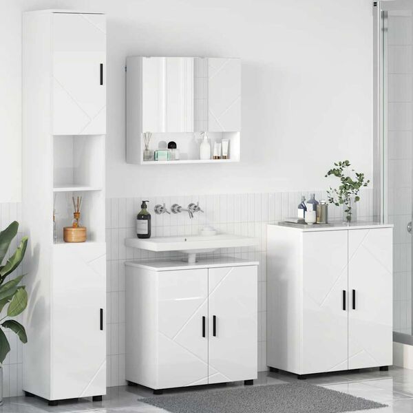 vidaXL Bathroom Furniture Set Wall-mounted 4 pcs High Gloss White