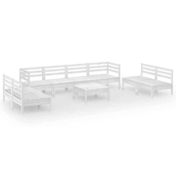 vidaXL 9 Piece Garden Lounge Set White Solid Pinewood