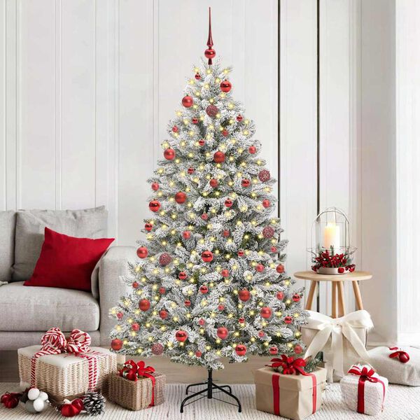 vidaXL Artificial Christmas Tree Green and White 180 cm PVC and Metal