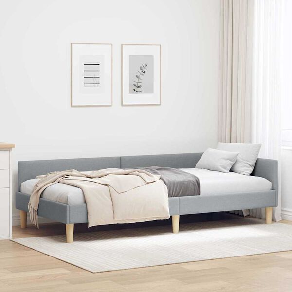 vidaXL Corner Bed Frame with Headboard Light Grey 90 x 190 cm Fabric