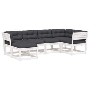 vidaXL 6 Piece Garden Sofa Set with Cushions White Solid Wood Pine