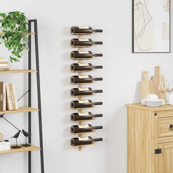 vidaXL Wall-mounted Wine Rack for 10 Bottles Gold Metal