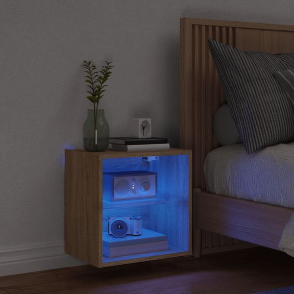 vidaXL Bedside Cabinet with LED Lights Wall-mounted Sonoma Oak