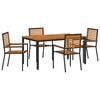 vidaXL Garden Dining Set 5 pcs Black and Brown Poly Rattan