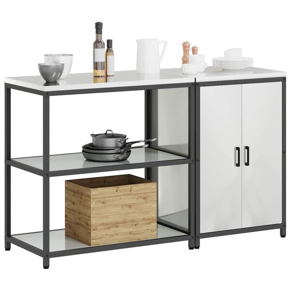 vidaXL Kitchen Storage Set with Shelf 2 pcs Silver Galvanised Steel