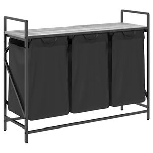 vidaXL Laundry Basket 3 Compartments with Shelf Grey Sonoma