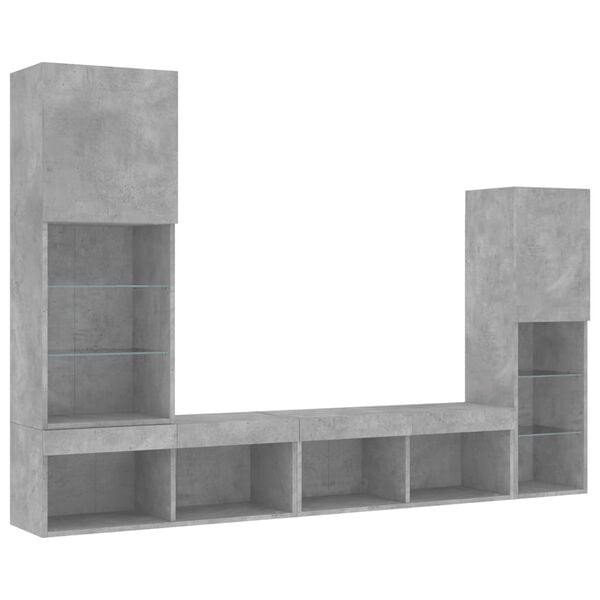 vidaXL 4 Piece TV Wall Units with LED Concrete Grey Engineered Wood