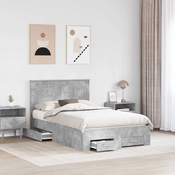 vidaXL Bed Frame Concrete Grey 120 x 190 cm Engineered Wood