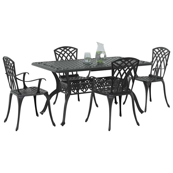 vidaXL Garden Dining Set 5 pcs Black Aluminium