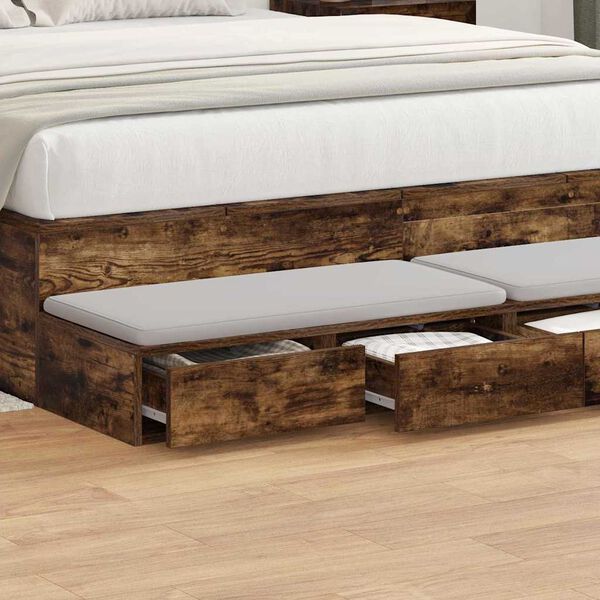vidaXL Bed Drawers Smoked Oak 135 x 36.5 x 16.5 cm Engineered Wood