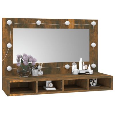 vidaXL Mirror Cabinet with LED Smoked Oak 90x31.5x62 cm