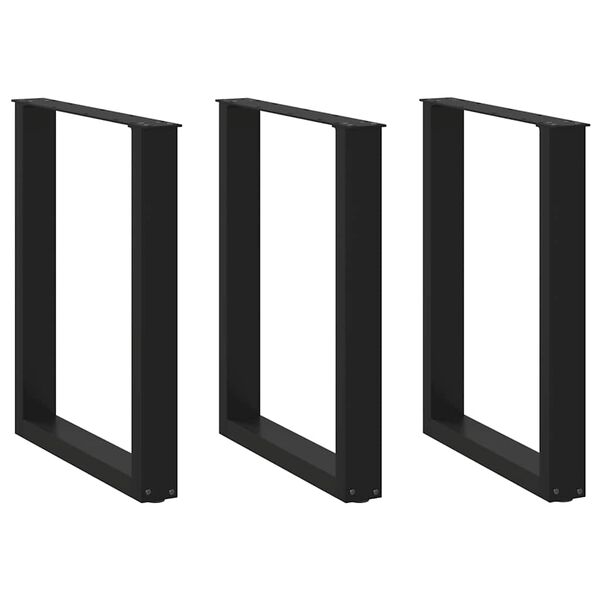 vidaXL Dining Table Legs U-Shaped 3 pcs Black 70x(72-73) cm Steel