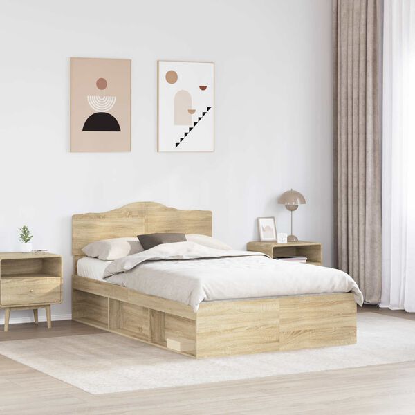 vidaXL Bed Frame with Headboard Sonoma 120 x 200 cm Solid Pine Wood