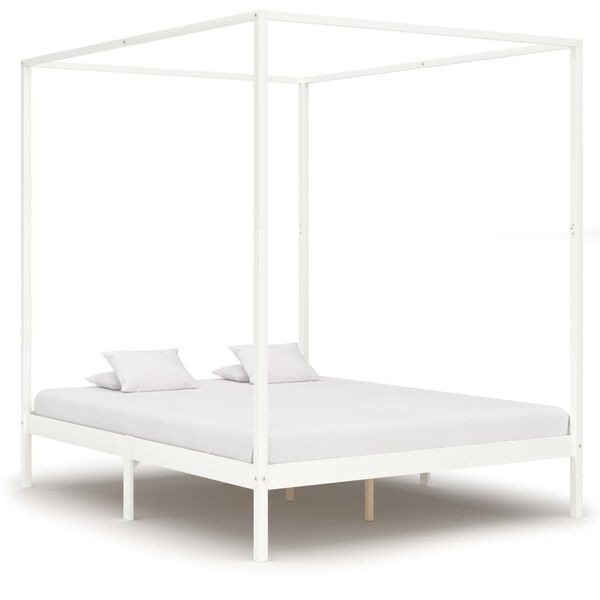 vidaXL Canopy Bed Frame without Mattress White Solid Wood 180x200 cm Super King