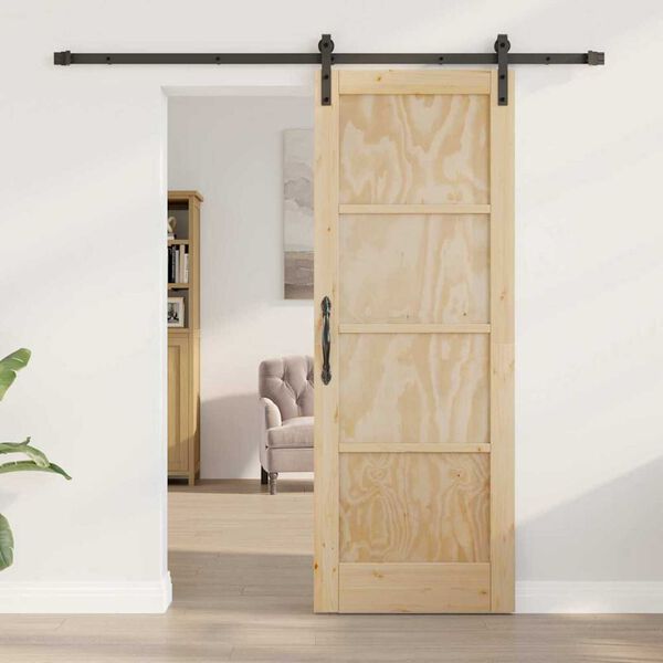 vidaXL Sliding Door Natural and Black 73.5 x 198.5 cm Solid Pine Wood
