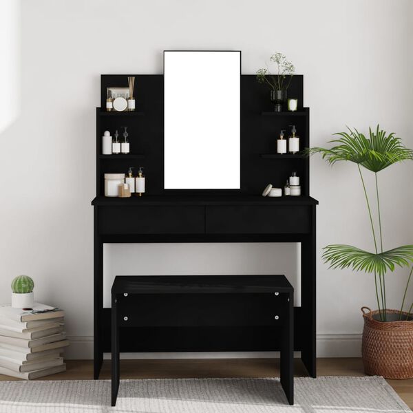 vidaXL Dressing Table with Mirror Black 96x40x142 cm