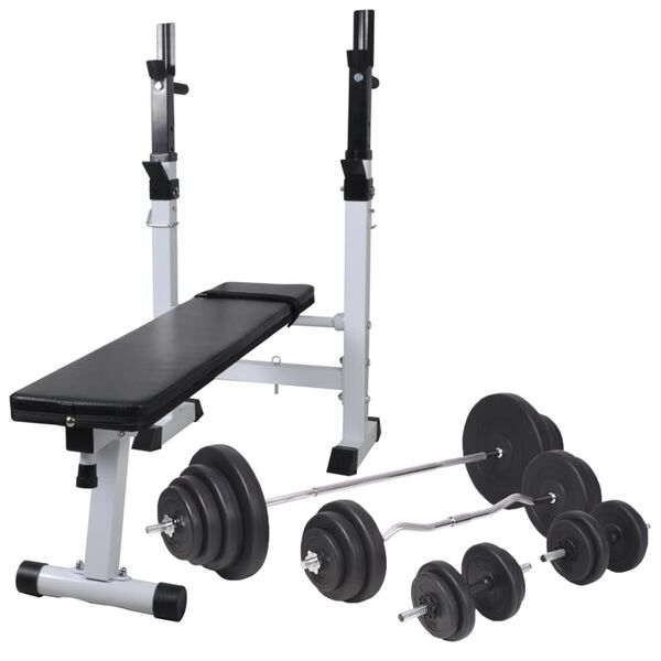 vidaXL Workout Bench with Weight Rack, Barbell and Dumbbell Set 120 kg