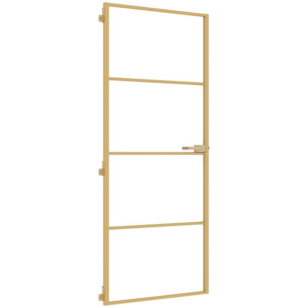 vidaXL Interior Door Slim Golden 83x201.5 cm Tempered Glass and Aluminium
