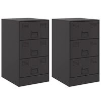vidaXL Bedside Cabinets 2pcs Black 34.5x39x62 cm Steel