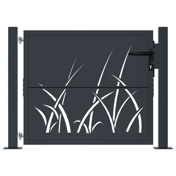 vidaXL Garden Gate Anthracite 100x75 cm Steel Grass Design