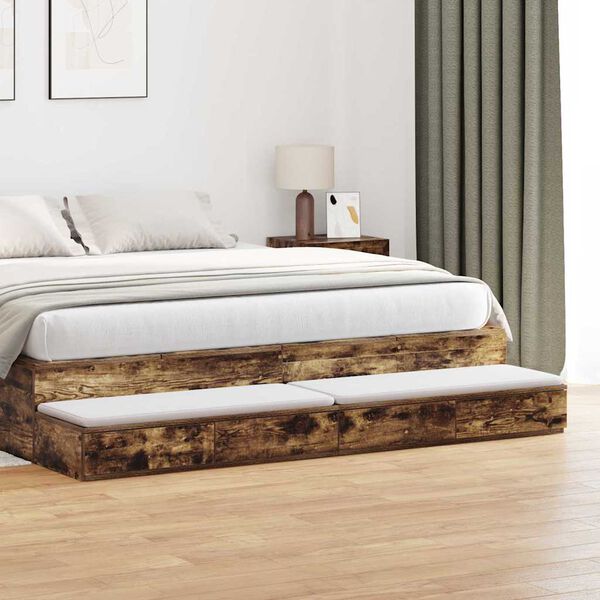 vidaXL Bed Drawers Smoked Oak 180 x 36.5 x 16.5 cm Engineered Wood