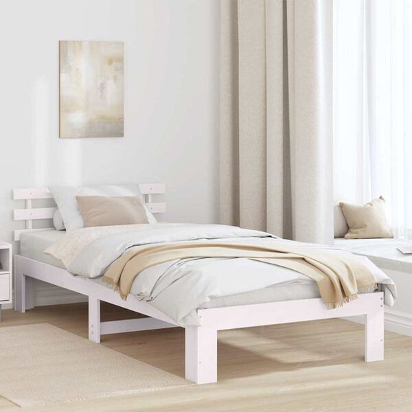 vidaXL Bed Frame with Headboard White 100 x 200 cm Solid Pine Wood