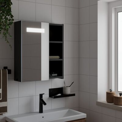vidaXL Bathroom Mirror Cabinet with LED Light Black 45x13x52 cm