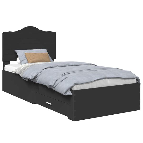 vidaXL Bed Frame with Headboard Black 100 x 200 cm Engineered Wood