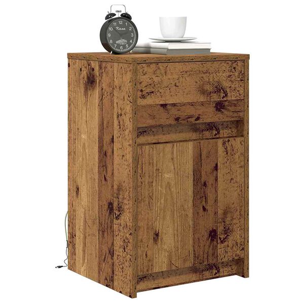 vidaXL LED Bedside Cabinet with Drawer 2 pcs Old wood 38 x 34 x 61 cm