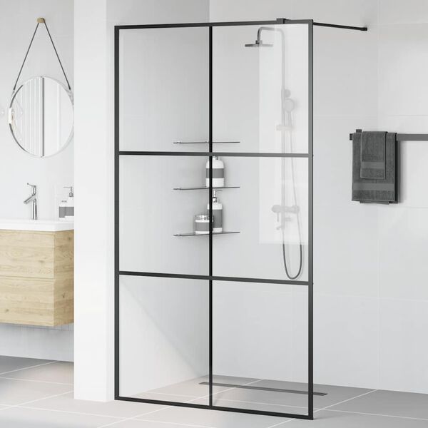 vidaXL Walk-in Shower Wall with Clear ESG Glass 115x195 cm Black