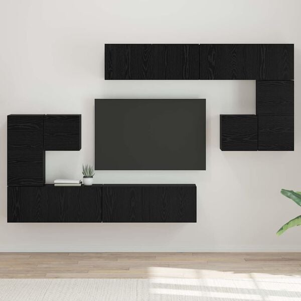 vidaXL TV Units Wall-mounted 4 pcs Black Oak Engineered wood