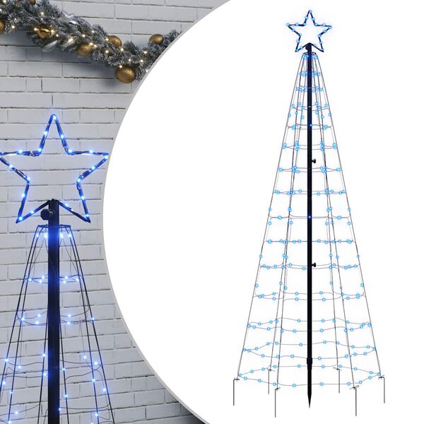 vidaXL LED Christmas Tree with Spikes 220 LEDs Blue 180 cm