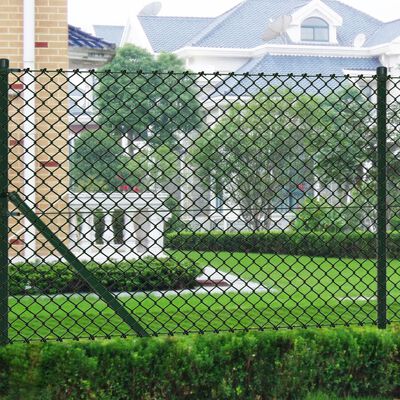 vidaXL Chain Link Fence with Posts Steel 1.5x25 m Green