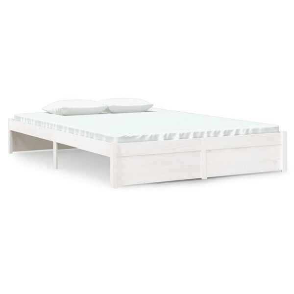 vidaXL Bed Frame without Mattress White Solid Wood 135x190 cm Double Double