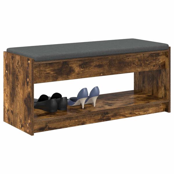 vidaXL Hall Bench with Cushion with Shelf Smoked Oak 103 x 38 x 45 cm
