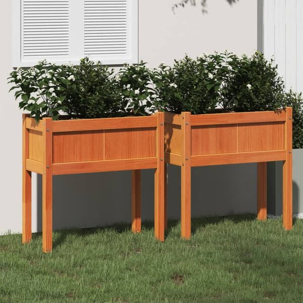 vidaXL Garden Planters 2 pcs with Legs Wax Brown Solid Wood Pine