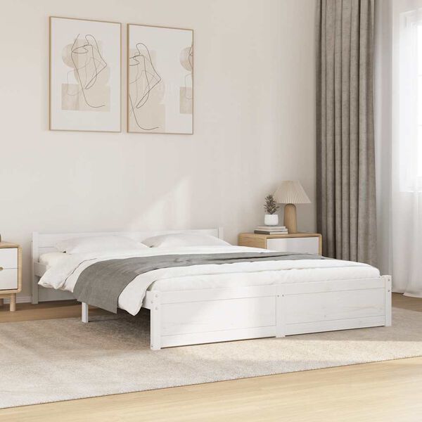 vidaXL Bed Frame without Mattress White Solid Wood 135x190 cm Double Double