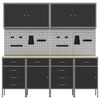 vidaXL Work Cabinet with Drawer 10 pcs Black Engineered Wood and Steel