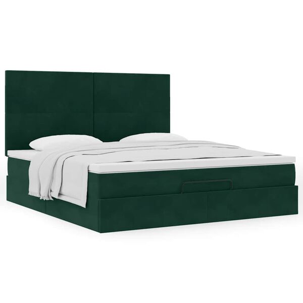 vidaXL Ottoman Bed with Mattresses Dark Green 160x200cm Velvet