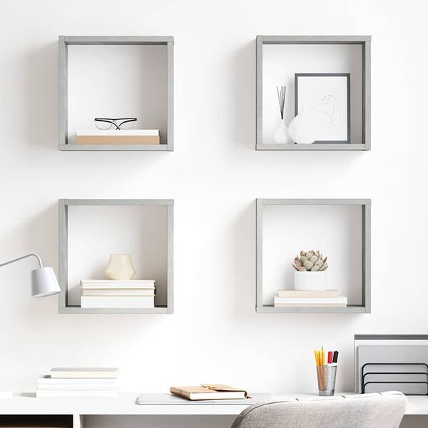 vidaXL Wall Cube Shelves 4 pcs Concrete Grey 30x15x30 cm
