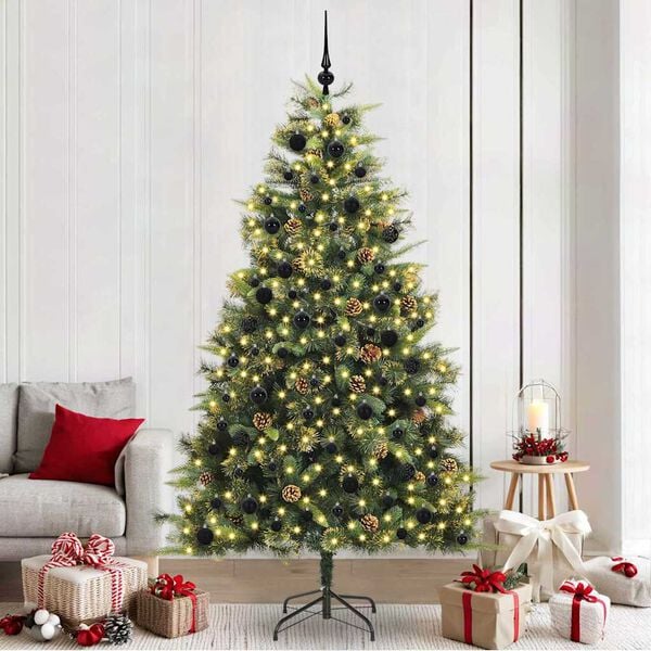 vidaXL Artificial Hinged Christmas Tree with Cones Green 240 cm