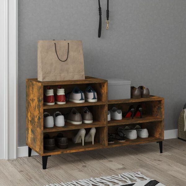 vidaXL Shoe Cabinet Smoked Oak 102x36x60 cm Engineered Wood