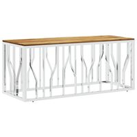vidaXL Coffee Table Silver Stainless Steel and Solid Wood Acacia