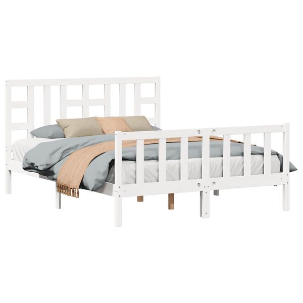 vidaXL Bed Frame without Mattress White King Size Solid Wood Pine