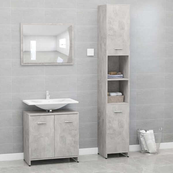vidaXL 3 Piece Bathroom Furniture Set Concrete Grey Engineered Wood