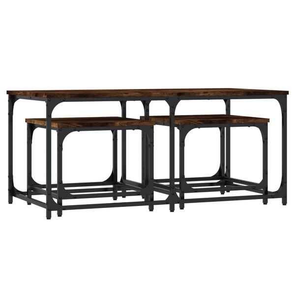 vidaXL Nesting Coffee Tables 3 pcs Smoked Oak Engineered Wood